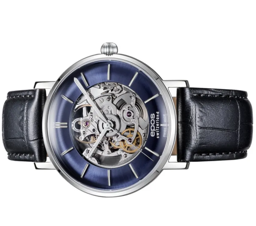 Epos Originale 3437 Automatic Watch Blue Dial Leather Strap