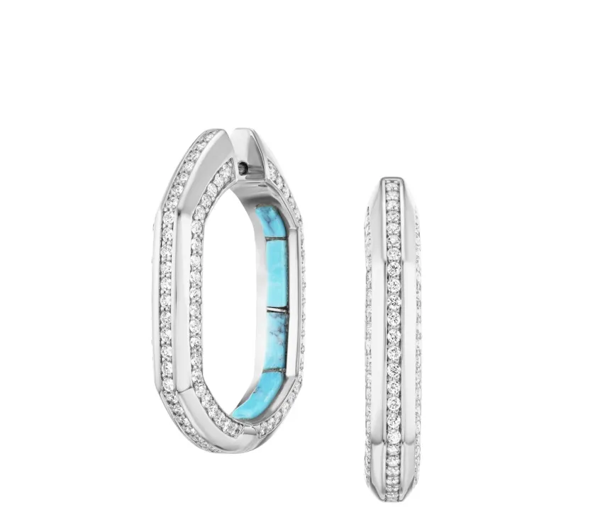 Night Horse Desperado Hoops Earrings Diamond and Turquoise