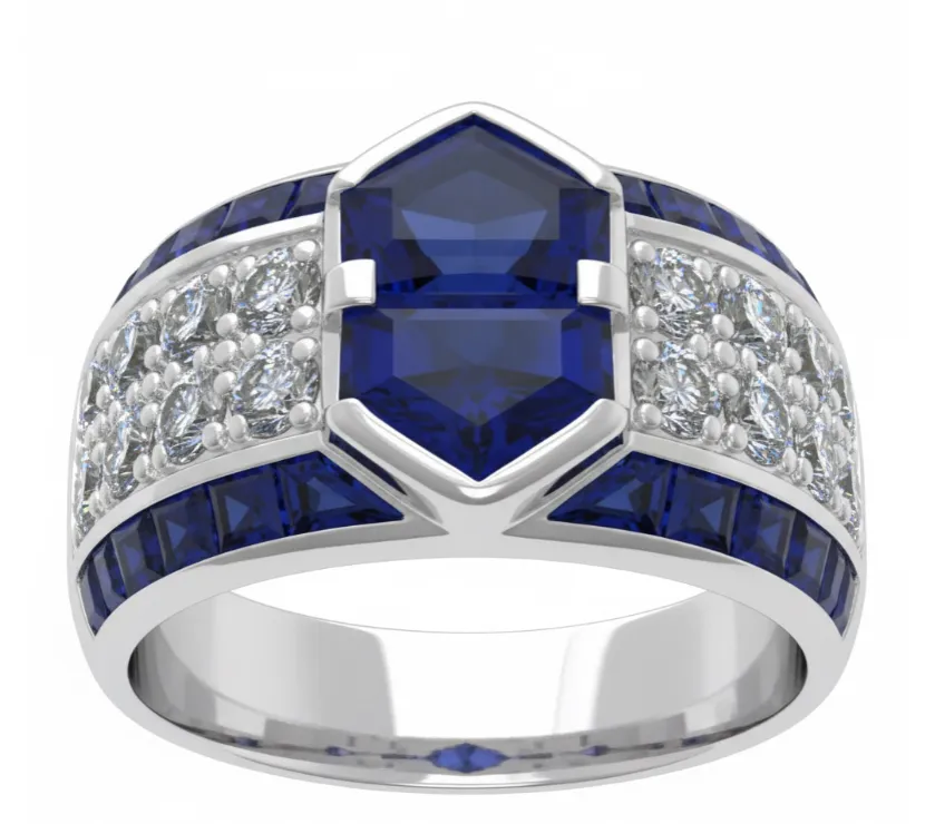 Design by Gianni Versace Bullet cut Sapphire Diamond Large Band Ring