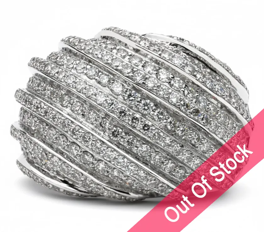 Round Cut Diamond Dome Ribbed Band Ring in 14K MR Italy