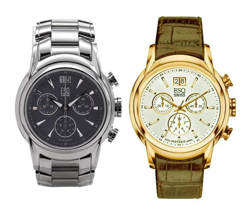 ESQ Movado E5299 Chrono Leather Strap Watch Men 38.5MM