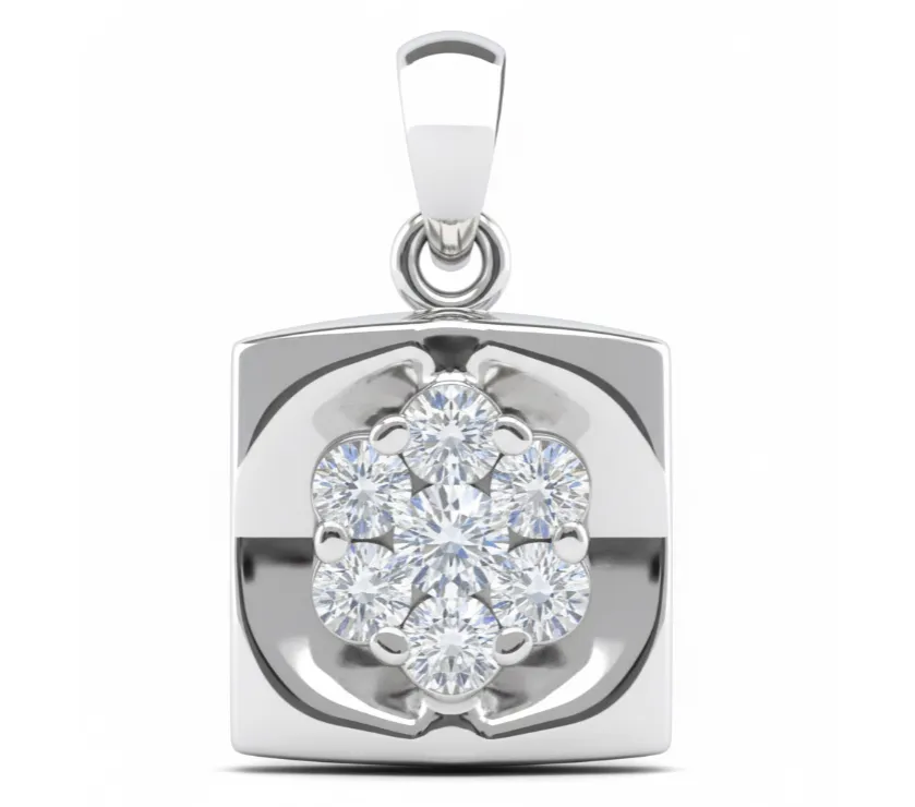 Eilan 18K White Gold Round Illusion Diamond Cube Pendant