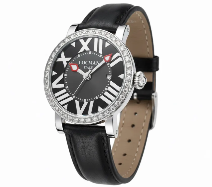 Orologio Quarzo Donna Locman Toscano Diamante Vera Pelle Nero